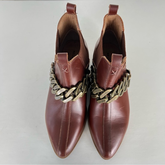 ANTHROPOLOGIE Kelsi Dagger Slow Cafe Leather Thick Chain Ankle Boots Sz 8 NWOT - Picture 6 of 13